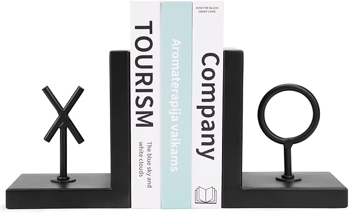 Book Ends Black Bookends Heavy Duty Decorative Bookends to Holders Books Unique Modern Book end Metal Book Stoppers for Shelves/Office Decor/Home,Book Holders Nonskid (Black)