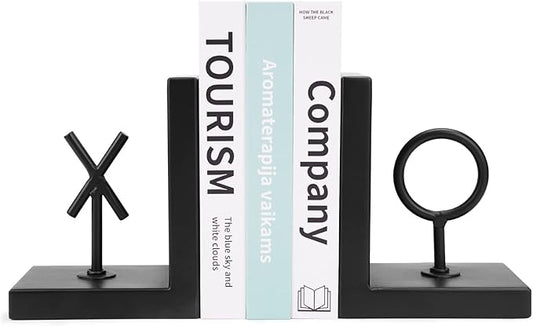 Book Ends Black Bookends Heavy Duty Decorative Bookends to Holders Books Unique Modern Book end Metal Book Stoppers for Shelves/Office Decor/Home,Book Holders Nonskid (Black)