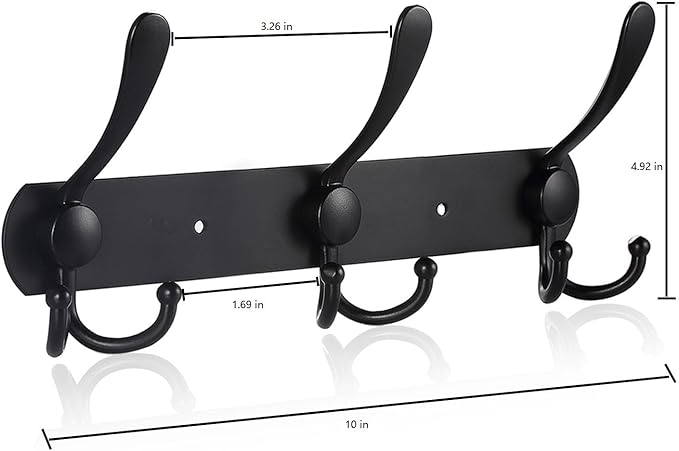 Coat Rack Wall Mounted,3 Tri Stainless Steel Coat Hook for Coat Hat Robes Towel in Mudroom Entryway (Black, 1 Pack 3 Hook)