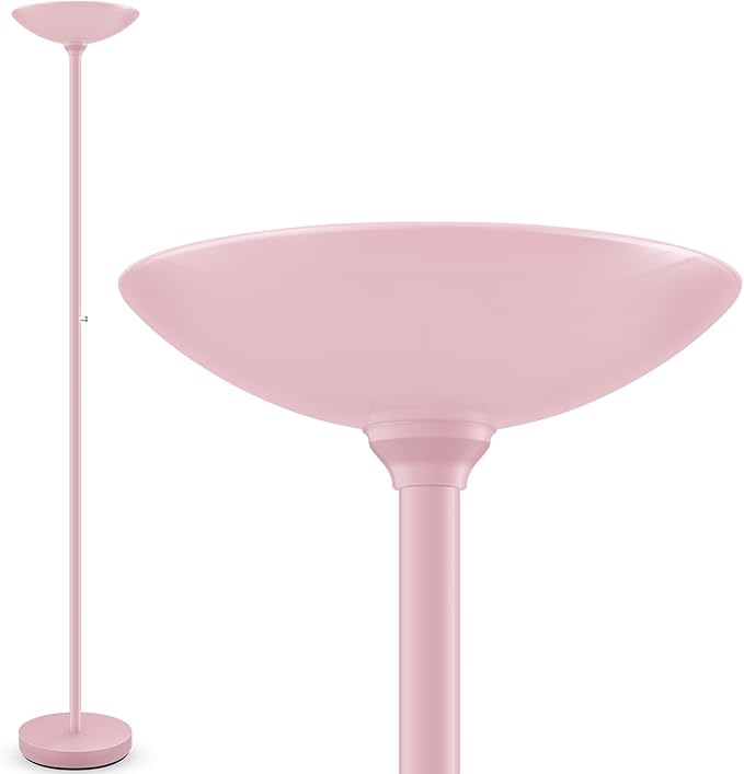 30W Pink Torchiere Floor Lamp, 3600LM Super Bright LED Pole Lamp, 71Inch Tall Stepless Dimmable Torch Lamp, 1Inch Thick Metal Tube, Rotary Switch, Modern Standing Lamp for Living Room/Bedroom/Office