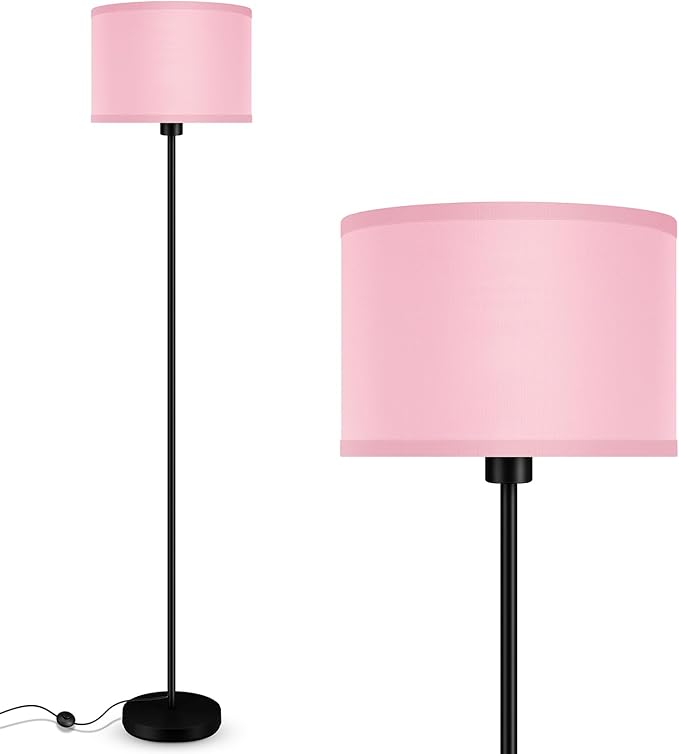 Floor Lamp Pink, Standing Lamp, 58" Tall Stand Up Light with Lampshade, Foot Pedal Switch, Modern Bright Floor Lamps for Living Room/Bedroom/Kids Room, Pink Lamp for Girls' Gift(E26 Base, NO Bulb)