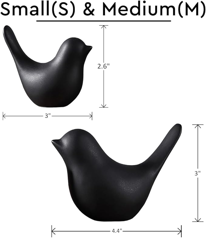 Black Bird Statue Set – Small and Large, Modern Tabletop Sculptures for Living Room, Mantel, Shelf, Console, Entryway, Fireplace, Bedroom, Home Accents, Contemporary Bird Decorations