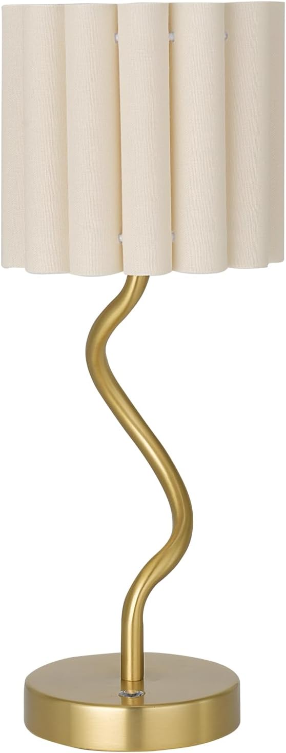 Cordless Scalloped Table lamp, Modern Brass Lamp for Bedside Restaurant Dining Table, 5200-mAh Rechargeable Battery, 3-Level Brightness Dimmable, Build-in Integrated LED 320 Lumen Max