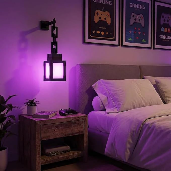 Pixel Lantern Night Light - 16 Colors Changing Hanging Lamp - USB Rechargeable LED Lights with Touch & Remote Control - Table & Wall Mount Mood Nightlight - Decor for Bedroom Gamer Room - Gift for Boy