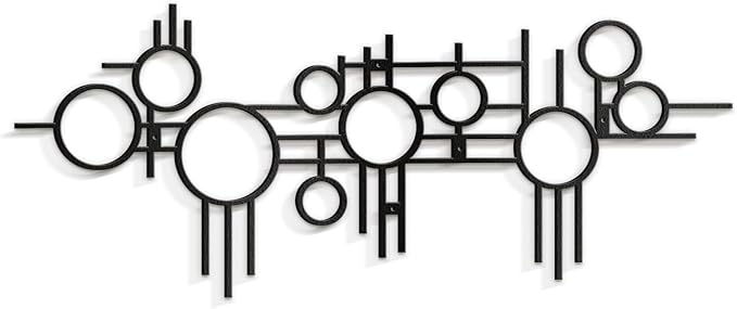 SIGNLEADER Metal Wall Decor Round Circle Lines Minimalist Modern Luxury Wall Sculpture Hangings 3D Statue Home Decoration for Living Room, Bedroom, Bathroom, Kitchen, Fireplace, Office - 24" Black