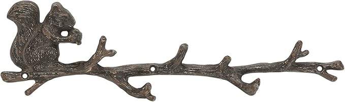 NIKKY HOME Cast Iron Rustic Coat Hook Hanger Vintage Squirrel Decorative Wall Hooks Practical Metal Storage Organiser Wall Mounted Hanging Hooks for Garden Tools Keys Indoor Outdoor Decoration
