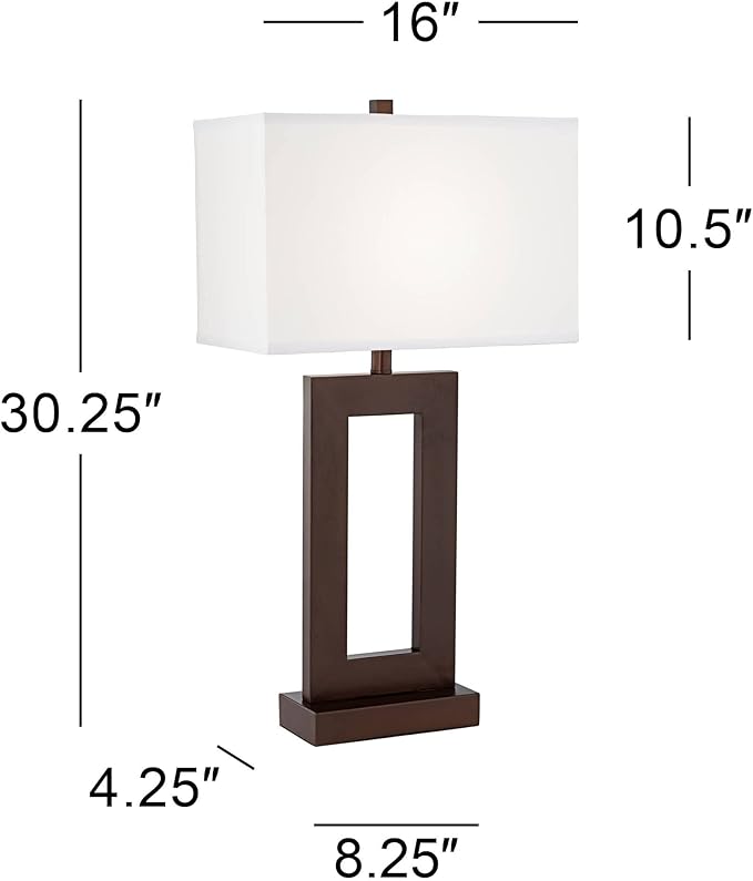 360 Lighting Marshall Modern Industrial Table Lamp 30 1/2" Tall Bronze Brown Open Metal White Rectangular Shade for Bedroom Living Room House Bedside Nightstand Home Office Entryway Family