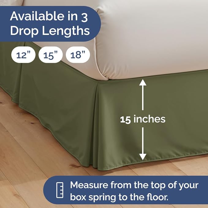 Pleated Bed Skirt Full Size - 3 Sided Pleated Bed Skirt Full - Ultra-Soft, Easy Fit with 15 Inch Tailored Drop - Hotel Quality, Wrinkle & Fade Resistant - for Women, Men, Kids and Teens - Sage Green