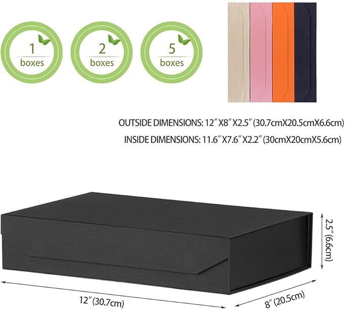 Black Gift Box with Lid 12x8x2.5 Inches, Shirt Gift Box for Wrapping, Magnetic Gift Box Bulk for Present （Mesh Grain;1Pcs）