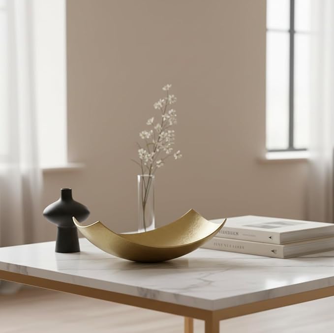 Modern Day Accents 3534 Cucha Small Scoop Gold Bowl, Shiny, Aluminum, Tabletop, Accent Piece, Centerpiece, Fruit Holder, Potpourri Bowl Home Office or Room Decor 13" L x 7.5" W 4.5" H