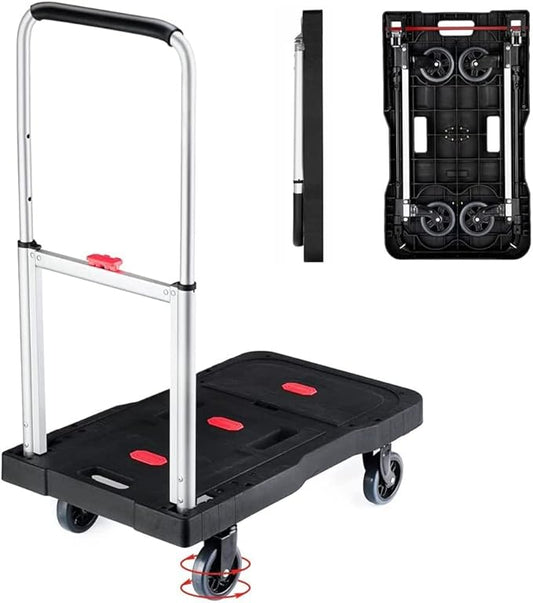 Folding Hand Truck Platform Truck 330 Lbs Heavy Duty Dolly Cart with Wheels, Fully Folded Push Cart, Portable Trolley Utility Cart for Easy Storage, Garage Moving Shopping Home Office