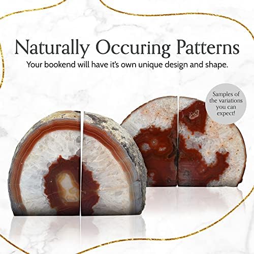 Nature's Decorations Agate Bookends - A Quality Brown Geode with Non-Skid Rubber Bumpers for Shelves, Office, Home Decor - Heavy Duty Cool Crystal Stone (2-3 LB)