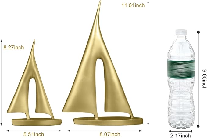 Modern Home Decor Sculpture, Sailboat Decor Abstract Statue, Resin Art Sculptures and Statues, Boat Gifts Home Tabletop Decoration, Living Room, Bathroom, Office, Bookshelf（2 Pack-Gold