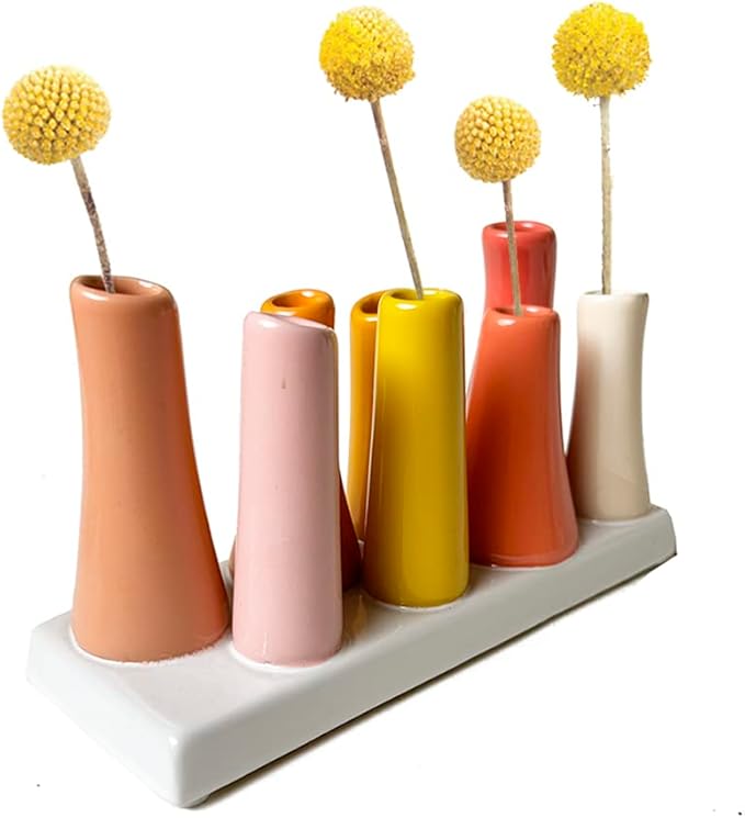 Chive - Pooley 2, Ceramic Flower Vase, 8-Tube Shape (Papaya, Yellow and Pink)