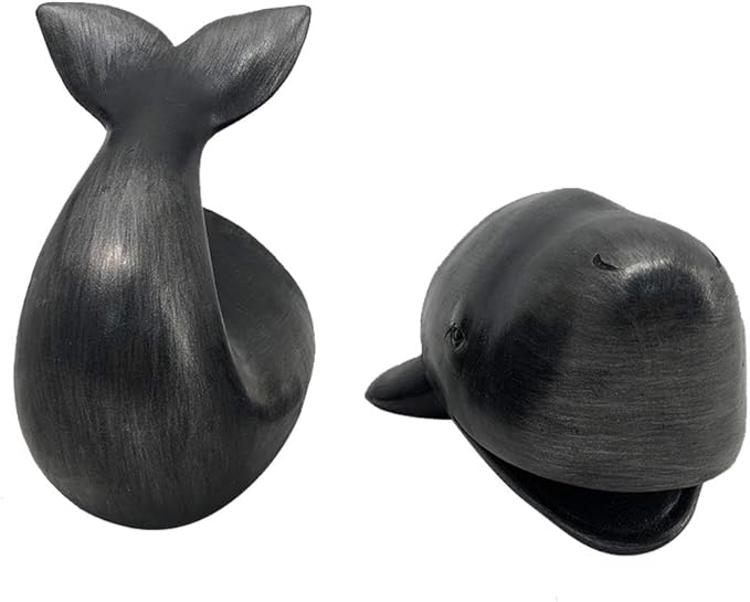 Comfy Hour Nautical Whale Decorative Bookends, Unique Under The Sea Ocean Resin Book Ends for Shelves, Heavy Duty Coastal Book Stopper for Books, Black, 1 Pair