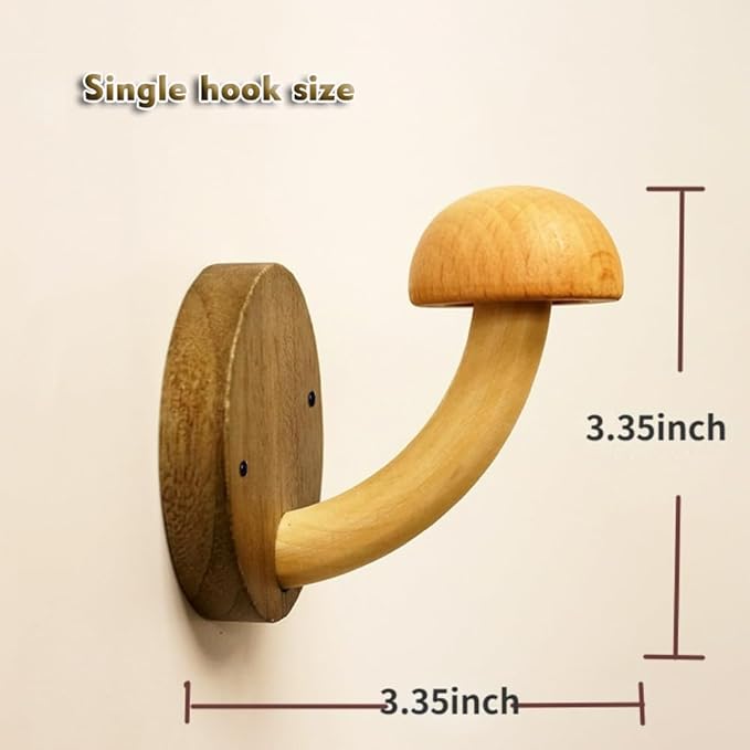 Wooden Mushroom Coat Hooks, Mushroom-Shaped Coat Hangers, Wall Mounted Towel Hanger, Solid Wood, Colorful, Set of Hooks with Screws (4 Hooks & 8 Screws)