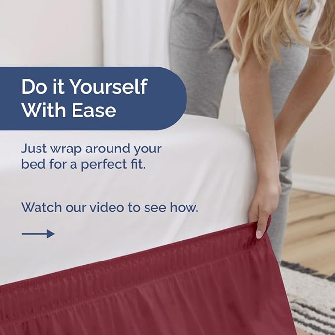 Wrap Around Dust Ruffle Bed Skirt - Burgundy - Twin/Twin XL Size Beds with 24 Inch Drop - Easy Fit Elastic Strap - Adjustable Pleated Bedskirt w/Brushed Fabric Wrinkle Free - Women, Men, Kids & Teens