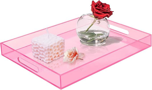 SetGame Acrylic Serving Tray with Handles, Bathroom Desktop Decorative Storage Arylic Trays, Simple Vanity Tray Food Tea Fruit Dinner Snack Tray for Bar Kitchen Party