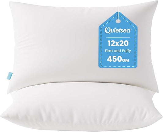 QUIETSEA 12x20 Pillow Inserts, Pack of 2 Lumbar Throw Pillow Inserts, Fluffy and Soft Rectangle Decorative Pillows for Bed, Couch and Sofa