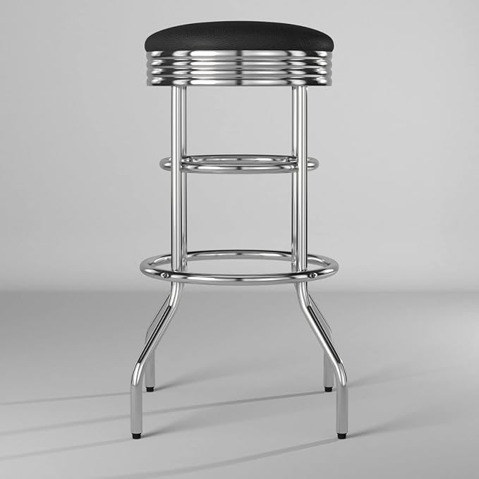 TRINITY Heavy Duty 30-Inch Backless Swivel Bar Stool for Kitchen, Garage, or Workshop, Chrome Finish with Faux Leather Seat, 1 Pack, Black