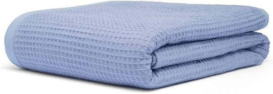 9Threads GOTS Certified Organic Cotton Waffle Weave Blanket, King Bed Size,108"X90" Cozy Throw Blanket for Couch, Modern Home Decor, Throw Blankets, Waffle Blanket, Soft Bed Blankets - Powder Blue