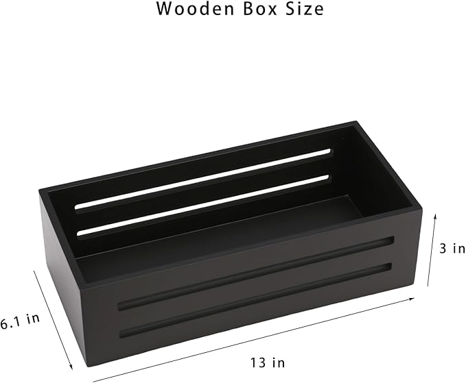 Bathroom Decor Box,Wooden Toilet Tank Topper Basket Tray,Back of Toilet Basket for Paper Storage Bathroom Counter Organizer (Black, Hollowed-Out 13 * 6.1 * 3 in)