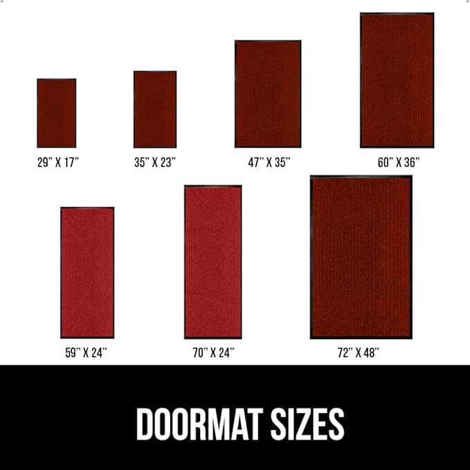GORILLA GRIP Waterproof Traffic Guard Door Mat, 47x35, Heavy Duty Entryway Mats, Strong Backing Commercial Utility Rugs for Office Hallway, Garage Floor and Home, Low Profile Carpet Runner, Red