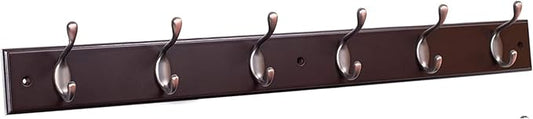 BIRDROCK HOME Oval Hook Coat and Hat Rack | 6 Hooks| Wall Mount | Brown Finish | Bronze Hooks
