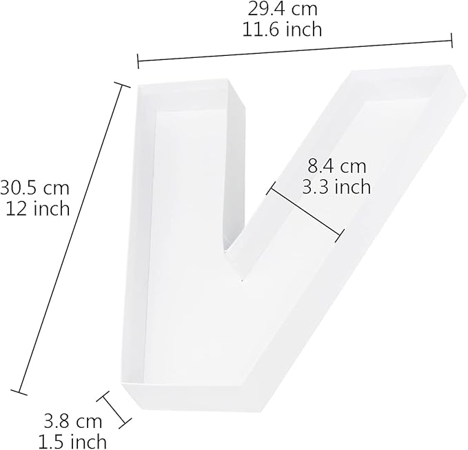 WENPACK 12.5" Cardboard Letter Shaped Mache Decorative Strawberries Fillable Sweets Candy Box with Clear Lid (White, V)