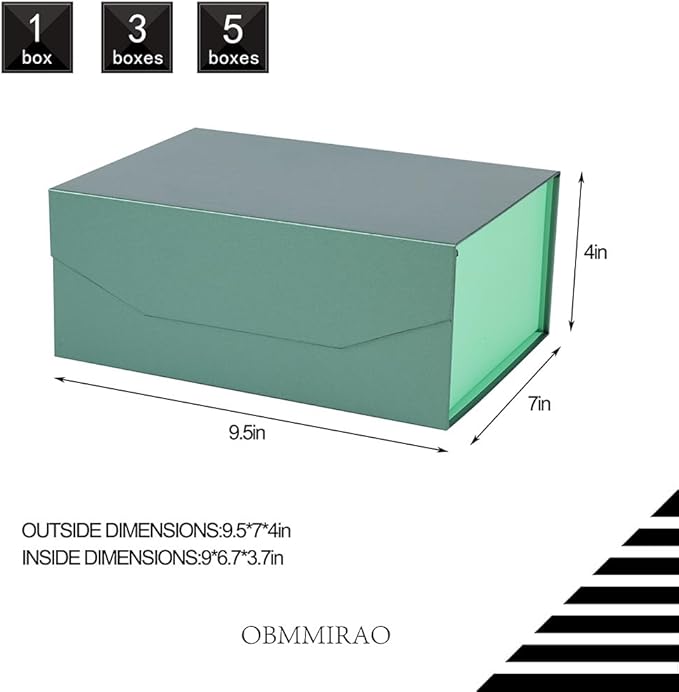 Upgrade 1PCS Green Gift Box 9.5x7x4 Inches, Sturdy Gift Box with Lid for Gift Packaging, Foldable Magnetic Closure Storage Boxes, Bridesmaid Proposal Box, Rectangle Collapsible Box
