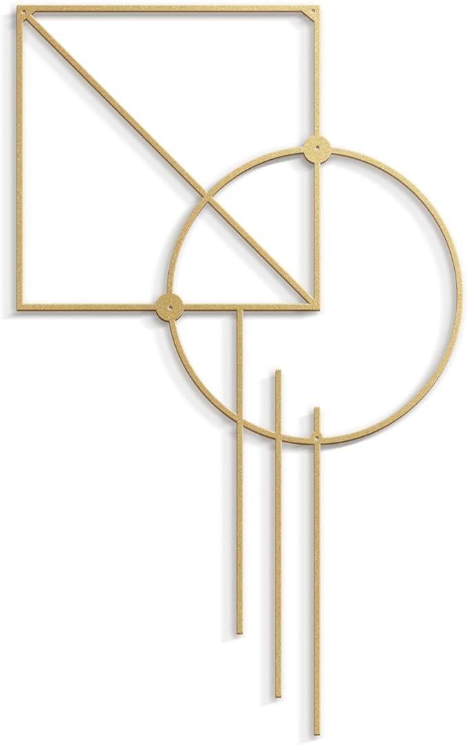 SIGNLEADER Metal Wall Decor Rectangle Circle Linear Minimalist Modern Luxury Wall Sculpture Hangings 3D Statue Home Decoration for Living Room, Bedroom, Bathroom, Kitchen, Fireplace, Office - 18" Gold