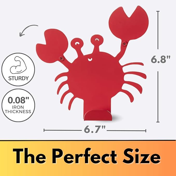 Cute Crab Wall Hook – Heavy-Duty Metal Hook for Hanging Coats, Backpacks, Towels & More – Fun Kids’ Wall Hooks for Bedroom, Playroom, Nursery & Bathroom – Decorative & Durable (Red)