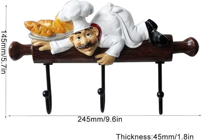 Cute Bakery Decorative Chef with Bread Figurine Wall Hooks Rack Hook Hanger for Home Kitchen Restaurant Oven Gloves/Hat/Cap/Coat/Apron