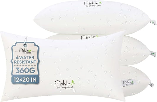 Ashler Outdoor Waterproof Pillow Inserts - 12 x 20 Pillow Inserts Set of 4, Water Resistant Patio Furniture Pillows Decorative for Garden, Hypoallergenic Lumbar Pillow for Sofa Couch