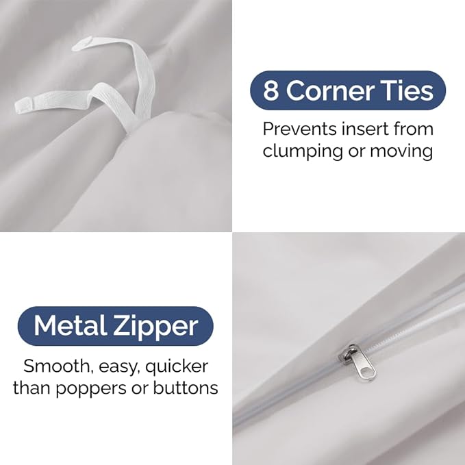 Duvet Cover Oversized Queen Size Set - Extra Soft Duvet Cover 98 x 98 with 2 Pillow Sham - Hotel Luxury, Easy Care & Fade Free w/ Zipper Closures & Ties - Comfy Breathable Bedding Set (French Grey)