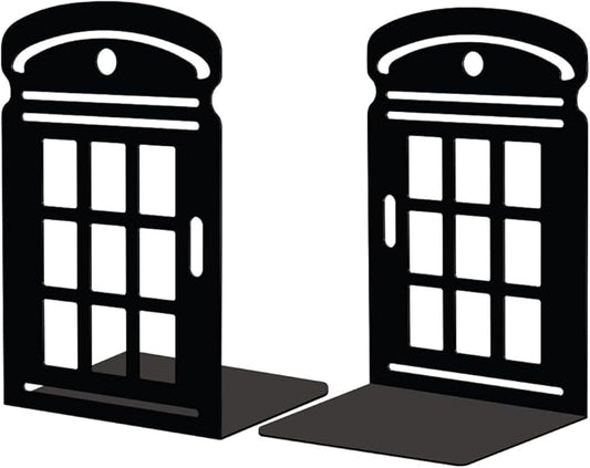 Peacoblue Metal Bookends for Shelves, Modern Decorative Heavy Duty Study Book Support Stoppers for Office, Desk, Shelf, Room 5.3"x4.3"x7.9" Cast Iron Simple Tall Bookends, 1 Pair (Telephone Booth)