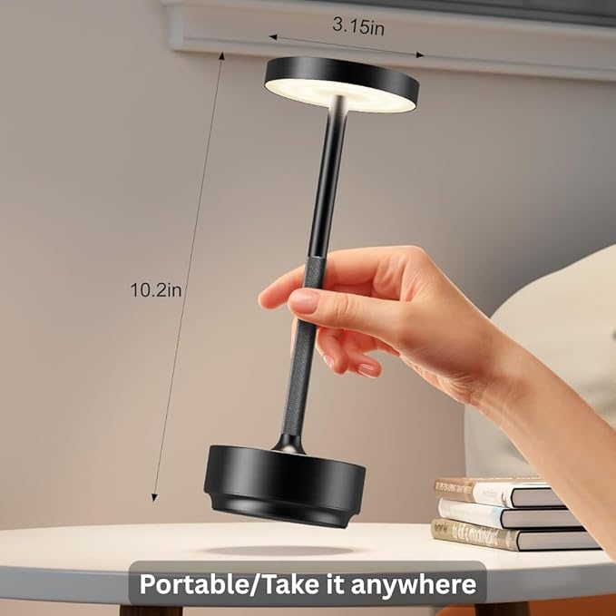 Cordless Table Lamp Rechargeable - Waterproof, Touch 3-Color Lighting Portable LED Table Light for Outdoor,Patio,Restaurant.(Black)