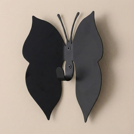 Black Metal Butterfly Wall Hook – Dimensional 3D Design with Angled Wings – Heavy-Duty Decorative Hanger for Nursery, Kids Room & Bathroom Towels