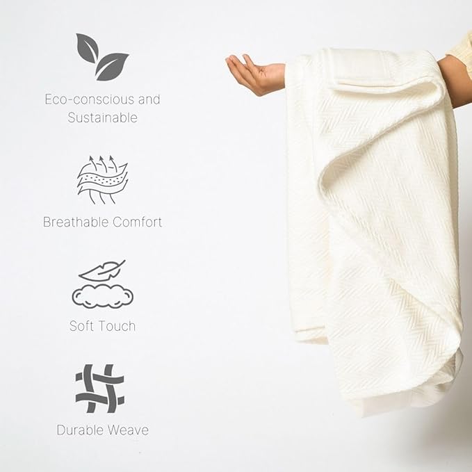 9Threads 100% Cotton Herringbone Weave Blankets, 66" X 90" Twin, Throw Blanket for Bed, All Season Cotton Blanket, Cozy Blanket,Throws & Bed Blanket, Throw Blanket for Couch, Modern Home Decor -Tusk