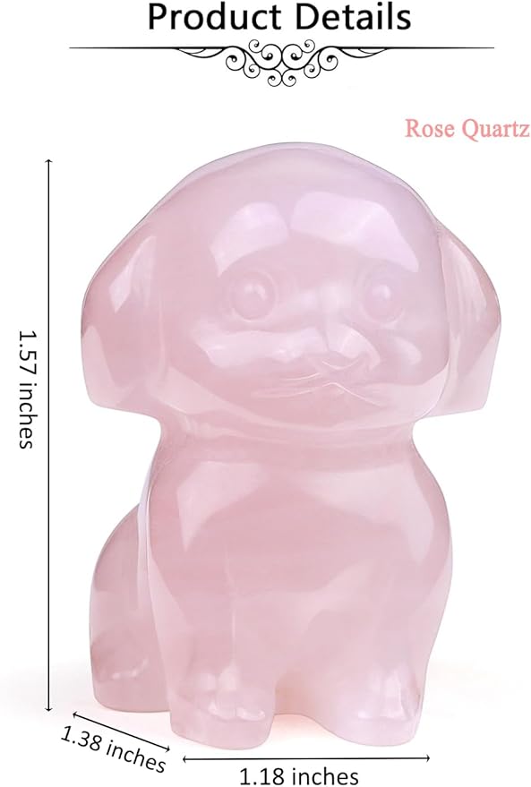 Jovivi Natural Rose Quartz Crystal Sitting Dog Statue Home Decor 1.6" Carved Gemstone Puppy Dog Figurines Pocket Sculpture Reiki Healing Stones Decorative Ornament Gift
