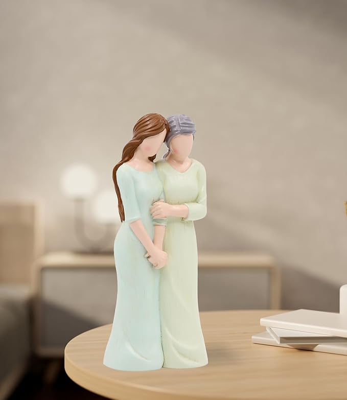 Mother Daughter Figurines,Gifts for Mom from Daughter,7.6" Mother and Daughter Hand Painted Figure
