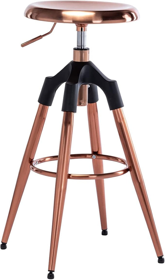 Adjustable Backless Swivel Bar Stools,Counter Height Round Metal Bar Chair, Kitchen Dining Chairs,Rose Gold