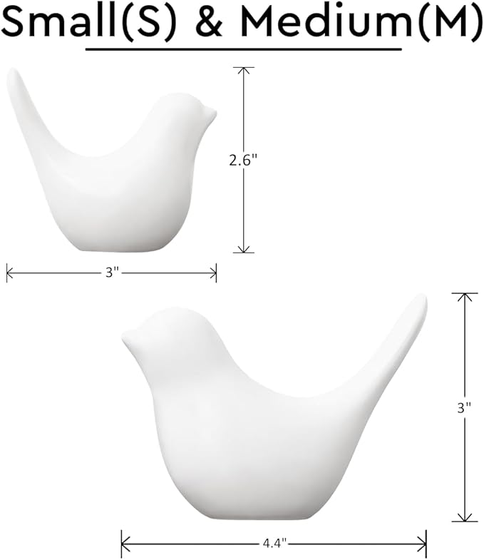 White Bird Statue Set – Small and Large, Modern Tabletop Sculptures for Living Room, Mantel, Shelf, Console Table, Entryway, Fireplace, Bedroom, Minimalist White Home Décor