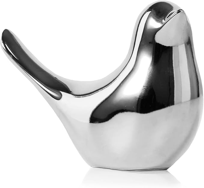 Large Silver Bird Statue – Modern Metallic Sculpture for Living Room, Mantel, Tabletop, Shelf, Console, Entryway, Fireplace Décor, Contemporary Home Accents, Stylish Interior Ornament