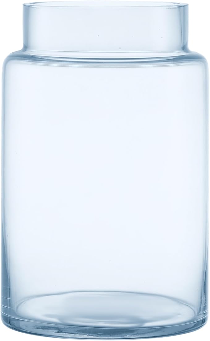 Large Glass Vase, 9 Inch Blue Glass Vase, Large Flower Vases for Bouquet, Tall Wide Mouth Vases for Flowers, Home, Wedding, Living Room, Office Decor