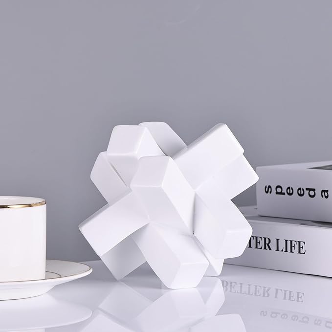 XMGZQ White Knot Statue for Coffee Table Decor,Modern Minimalist Geometric Knot Sculpture and Figurines,Abstract Art Line Decorative Ornaments Knick Knacks for Shelves,Bookcase,Console,Tabletop,Entry