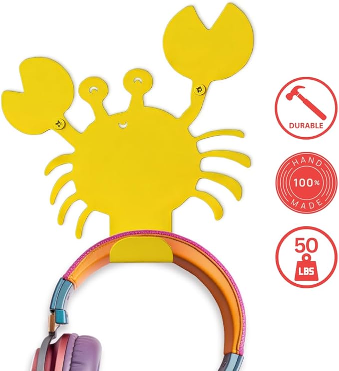 Cute Crab Wall Hook – Heavy-Duty Metal Hook for Hanging Coats, Backpacks, Towels & More – Fun Kids’ Wall Hooks for Bedroom, Playroom, Nursery & Bathroom – Decorative & Durable (Yellow)
