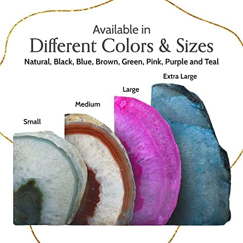Nature's Decorations Agate Bookends - A Quality Brown Geode with Non-Skid Rubber Bumpers for Shelves, Office, Home Decor - Heavy Duty Cool Crystal Stone (2-3 LB)