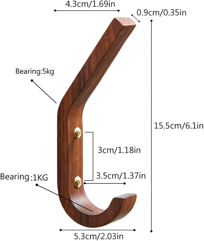 4 Pack Heavy Duty Rustic Coat Hooks Wall Mounted, Wood Wall Hooks,Decorative Hooks for Hanging Bathroom Towels Clothes Hanger for Wall (Walnut Wood)