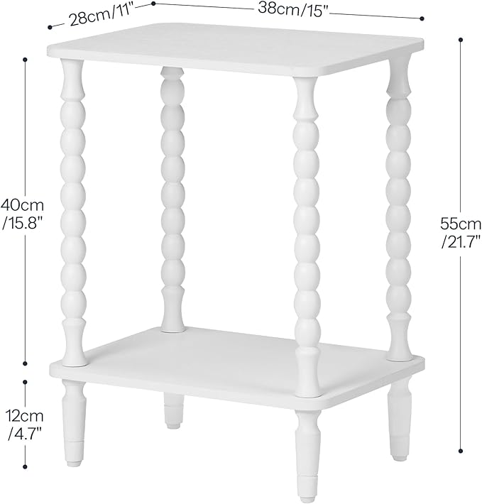 HOOBRO End Table, 2-Tier Small Side Table with Spindle Legs, Nightstand with Storage Shelves, Sofa Side Table, for Living Room, Bedroom, Small Space, White WT189BZ01